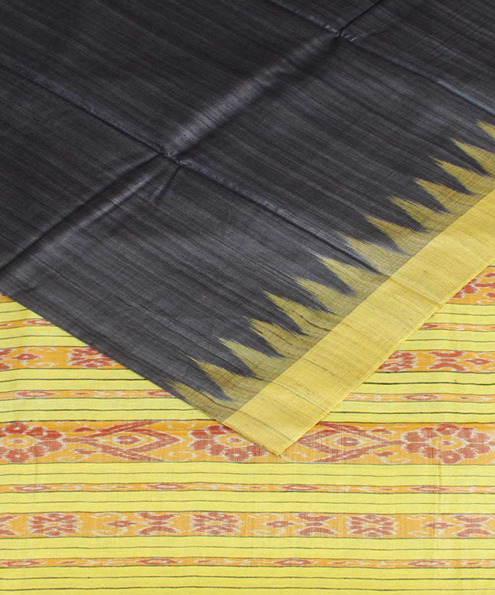 Black yellow odisha ikat handwoven gopalpur tussar saree