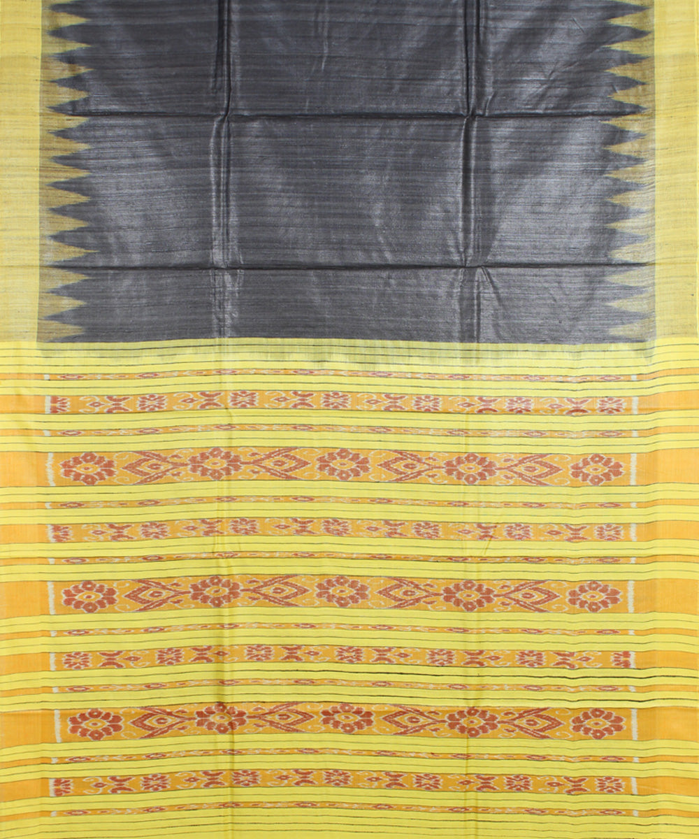 Black yellow odisha ikat handwoven gopalpur tussar saree