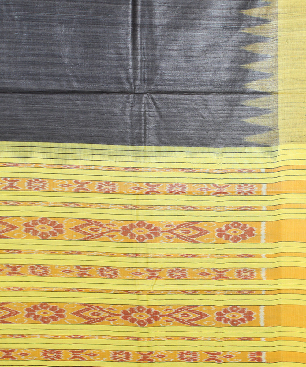 Black yellow odisha ikat handwoven gopalpur tussar saree