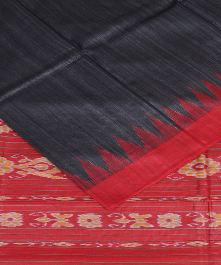 Black red odisha ikat handwoven gopalpur tussar saree