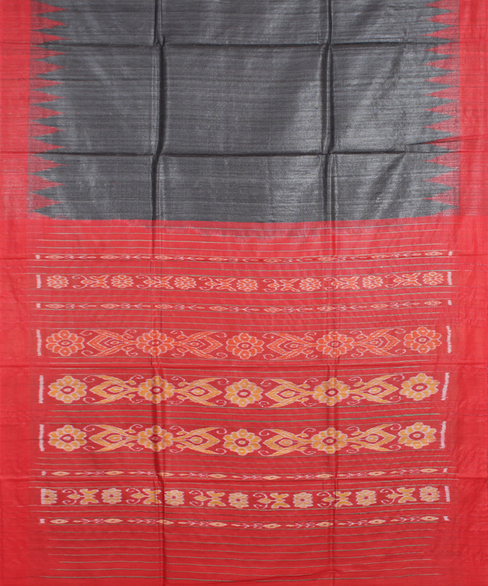 Black red odisha ikat handwoven gopalpur tussar saree