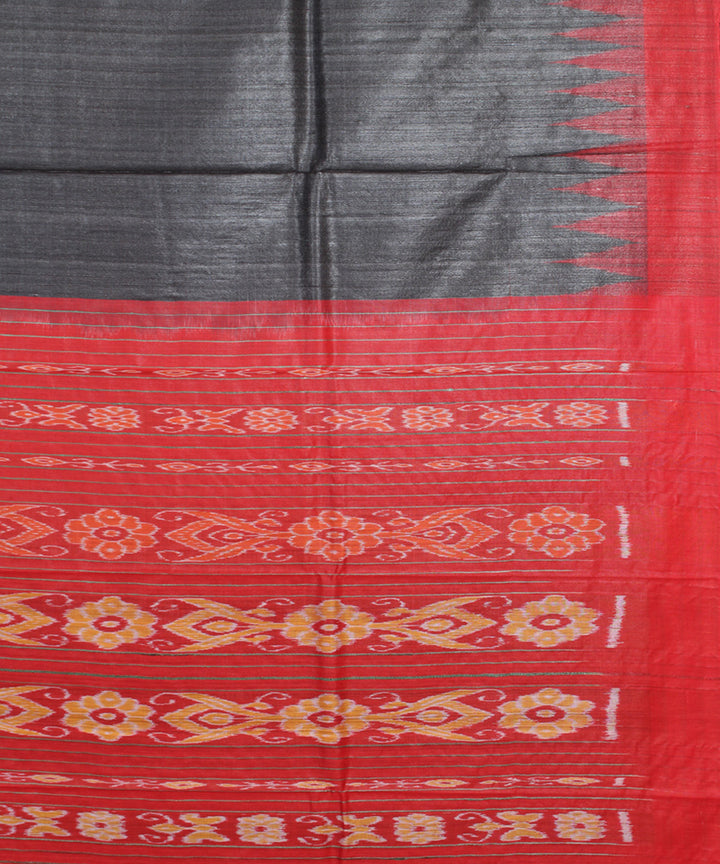 Black red odisha ikat handwoven gopalpur tussar saree