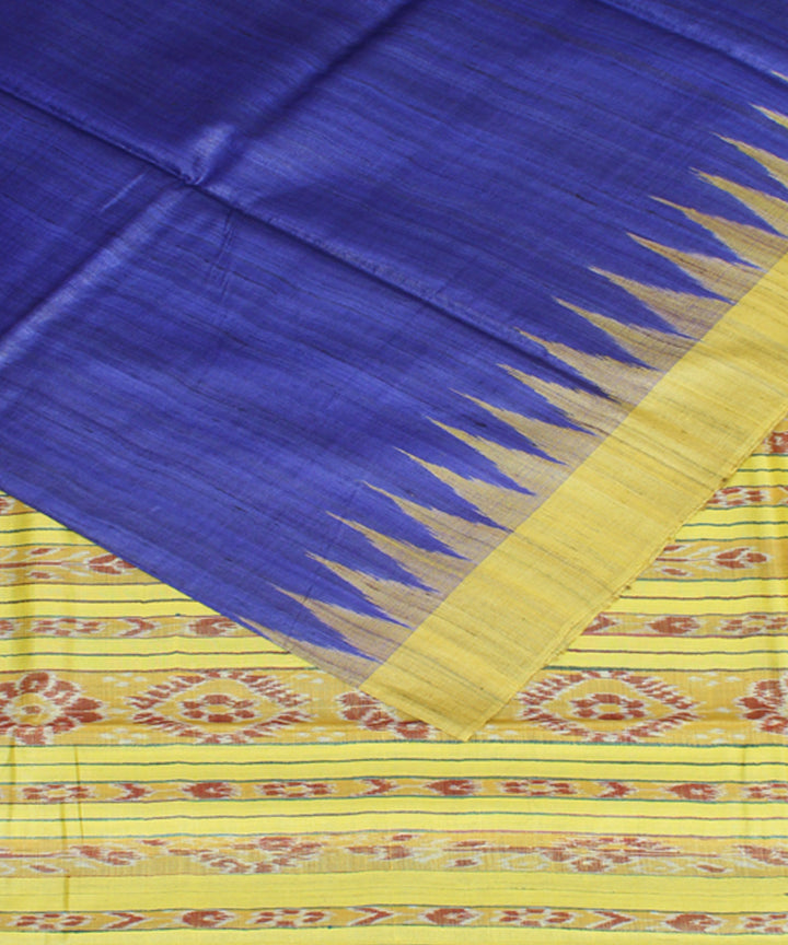 Navy blue yellow odisha ikat handwoven gopalpur tussar saree