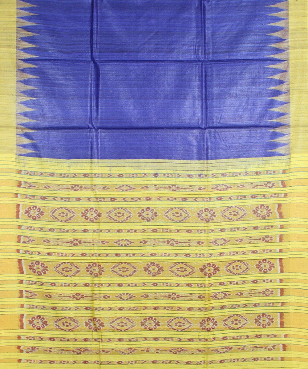 Navy blue yellow odisha ikat handwoven gopalpur tussar saree