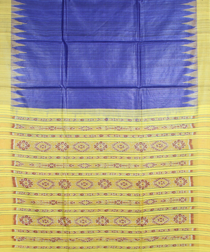 Navy blue yellow odisha ikat handwoven gopalpur tussar saree