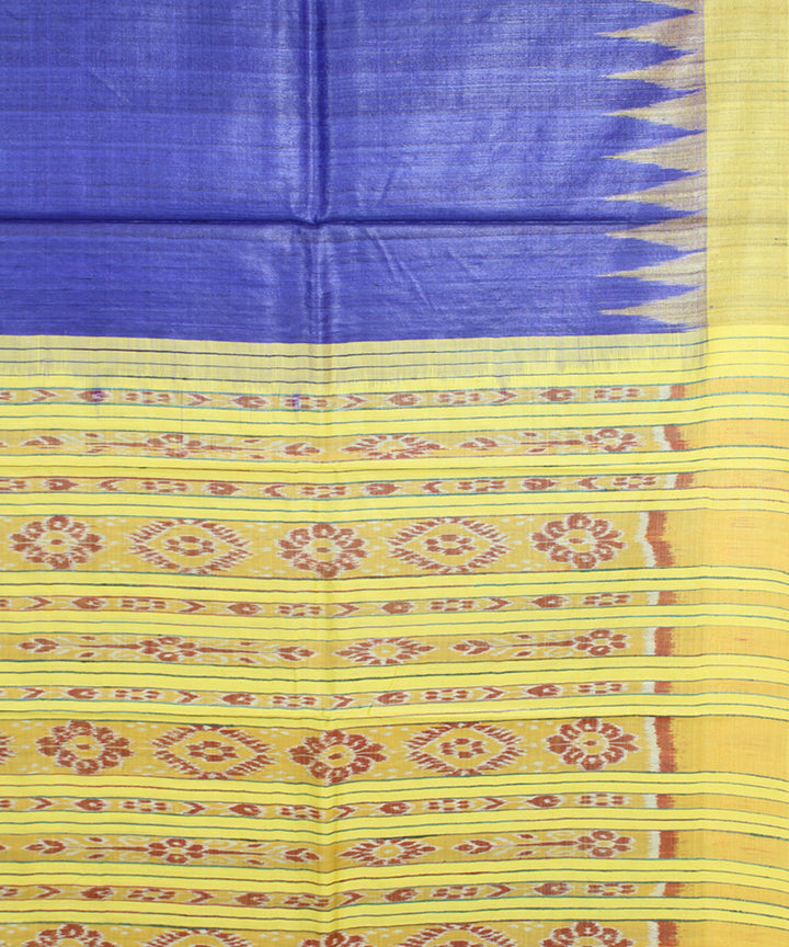 Navy blue yellow odisha ikat handwoven gopalpur tussar saree