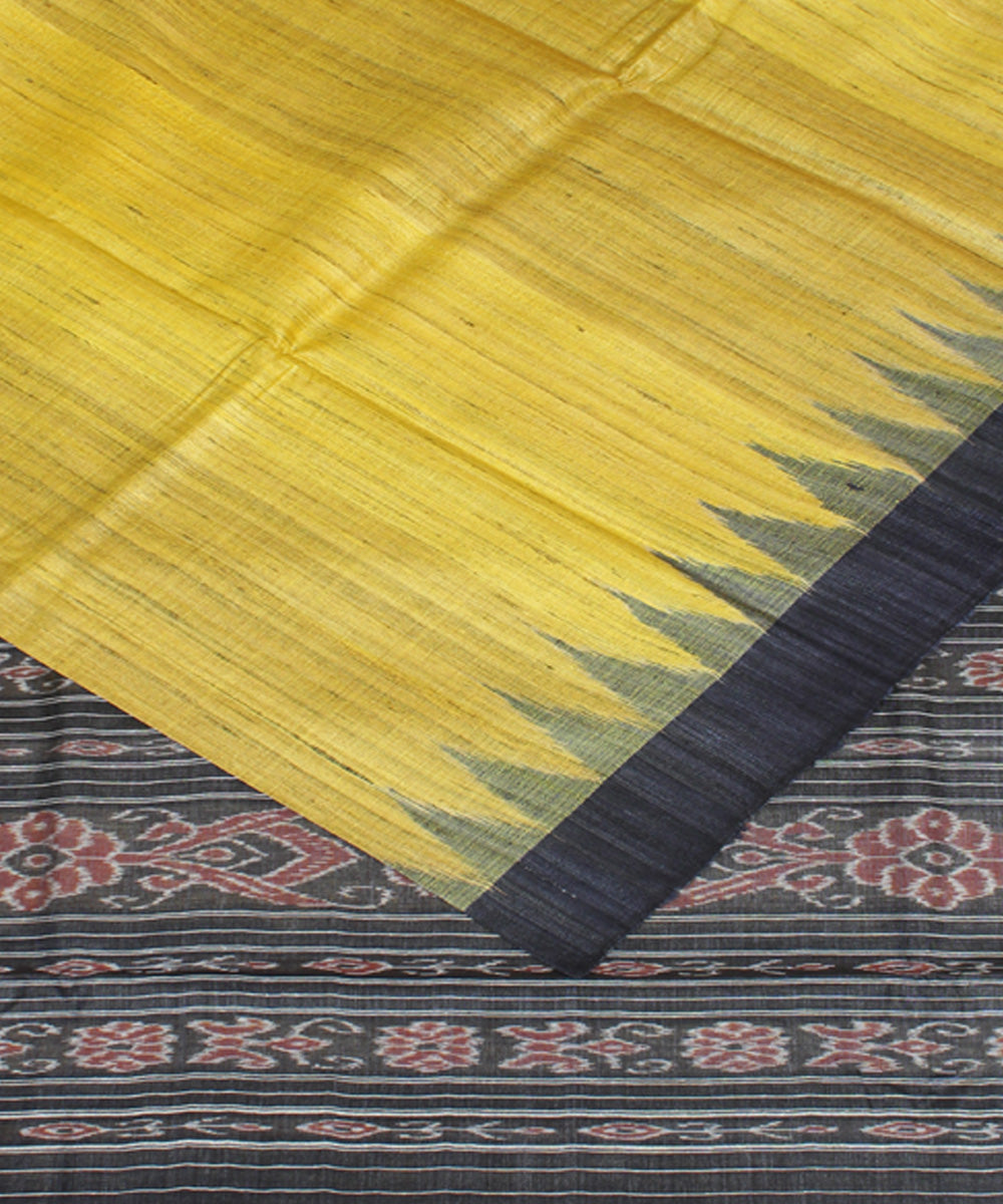 Yellow black odisha ikat handwoven gopalpur tussar saree