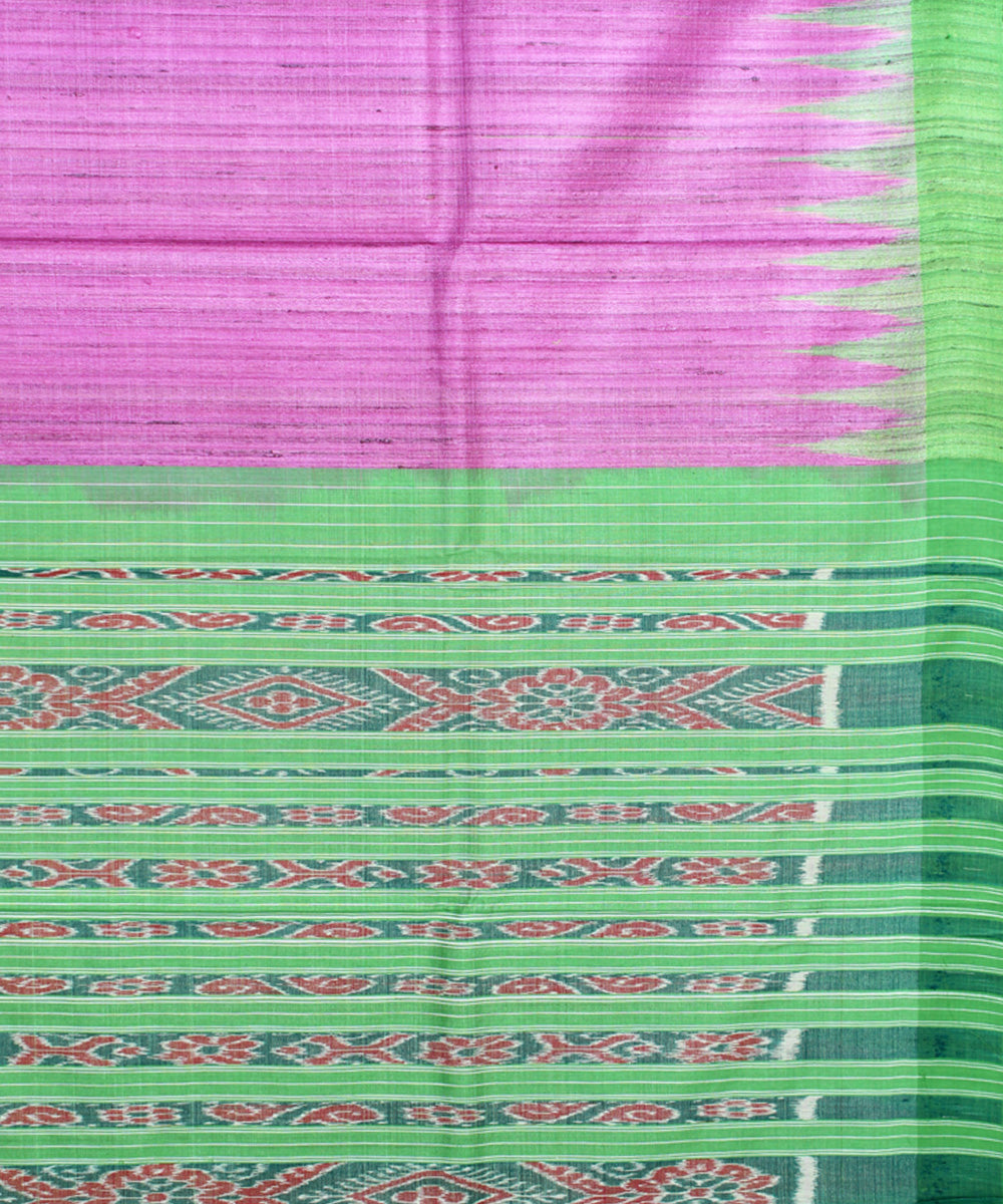 Pink green odisha ikat handwoven gopalpur tussar saree