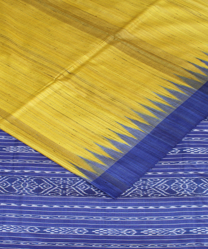 Yellow blue odisha ikat handwoven gopalpur tussar saree