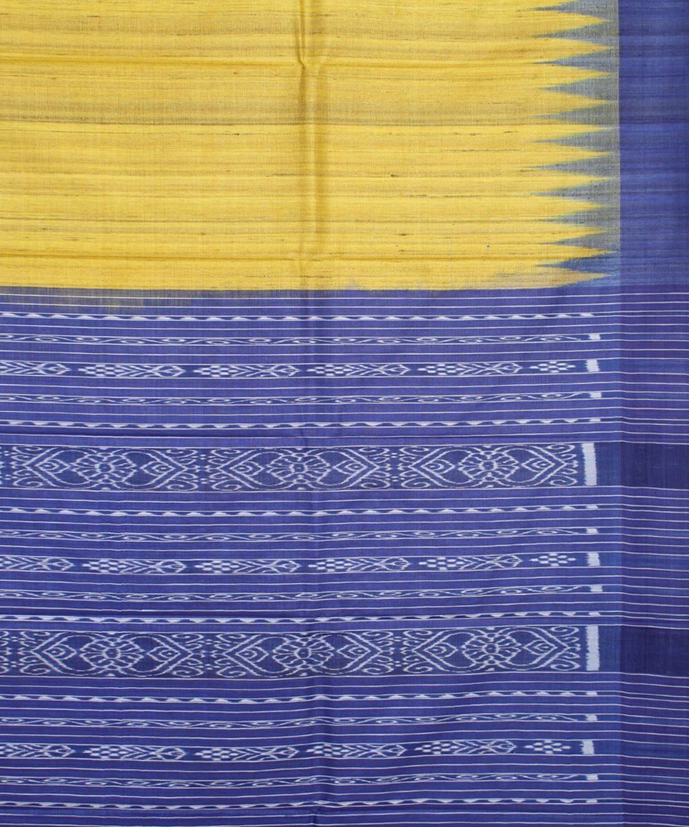 Yellow blue odisha ikat handwoven gopalpur tussar saree