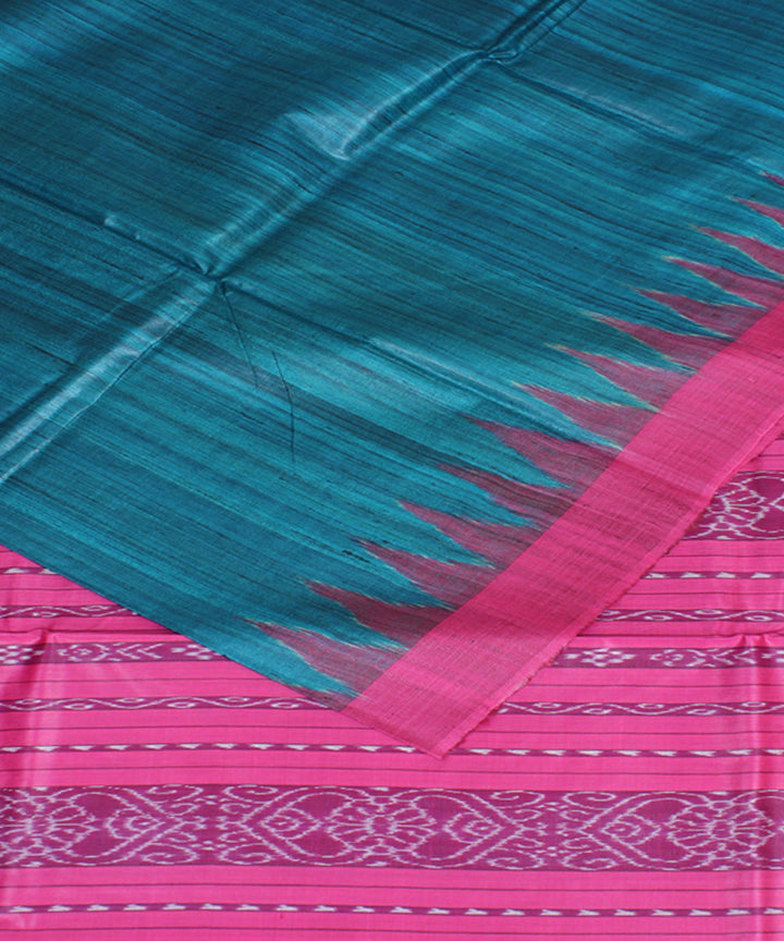 Teal green pink odisha ikat handwoven gopalpur tussar saree