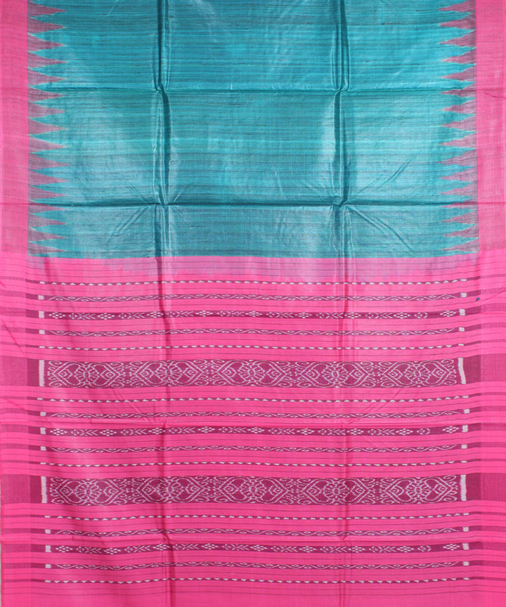 Teal green pink odisha ikat handwoven gopalpur tussar saree