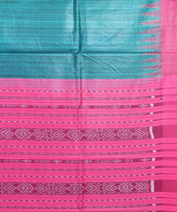 Teal green pink odisha ikat handwoven gopalpur tussar saree