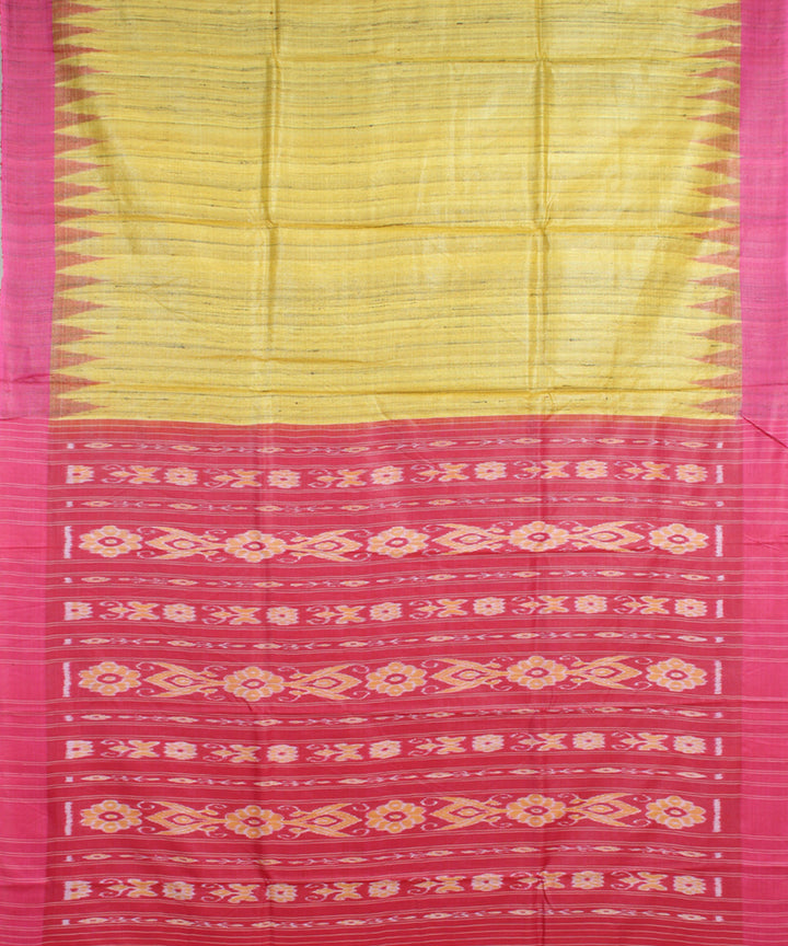 Yellow pink odisha ikat handwoven gopalpur tussar saree
