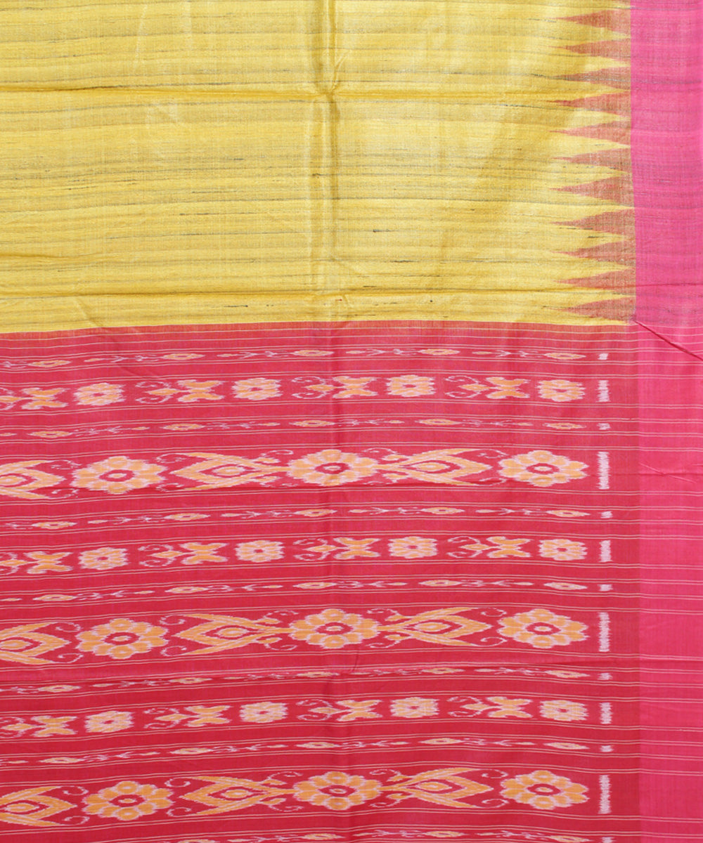 Yellow pink odisha ikat handwoven gopalpur tussar saree