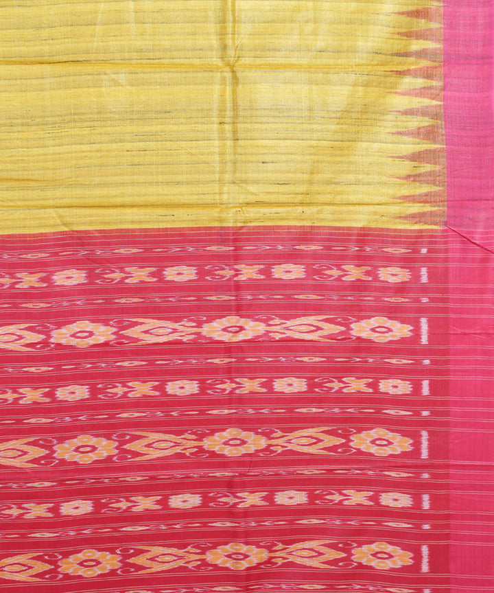 Yellow pink odisha ikat handwoven gopalpur tussar saree