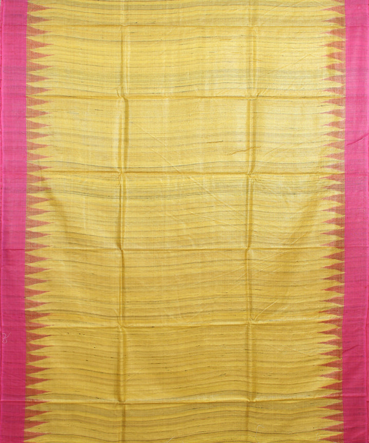 Yellow pink odisha ikat handwoven gopalpur tussar saree