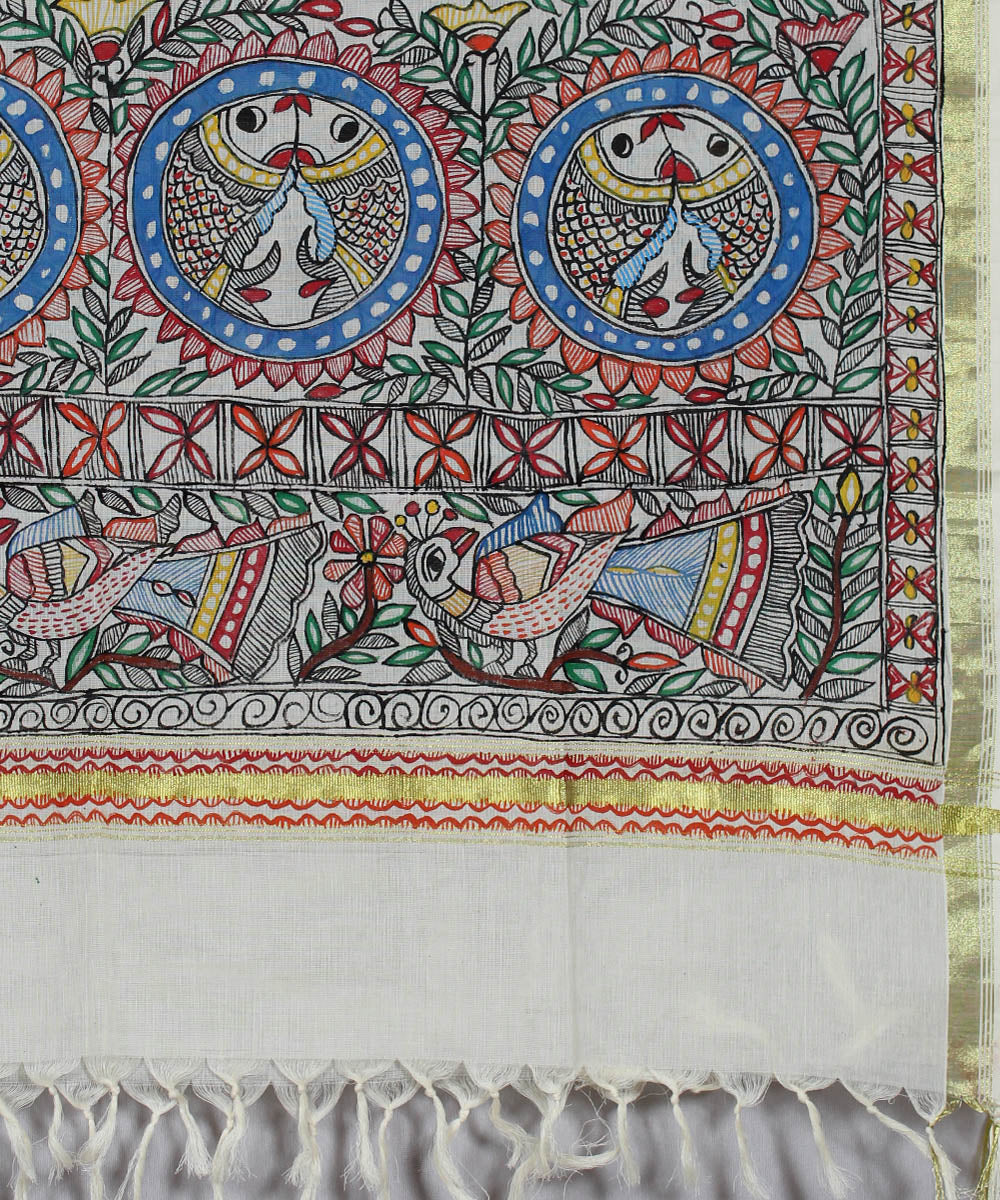 White madhubani dupatta