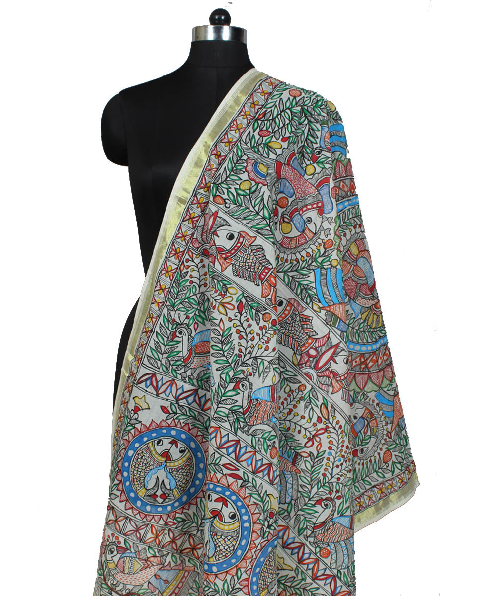 White madhubani dupatta