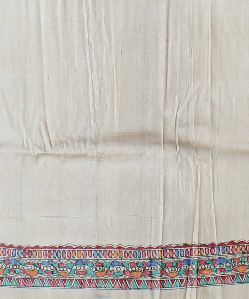 Yellow tussar silk hand painted madhubani saree