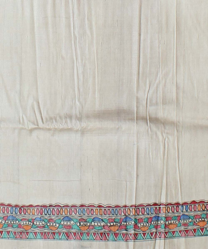 Yellow tussar silk hand painted madhubani saree