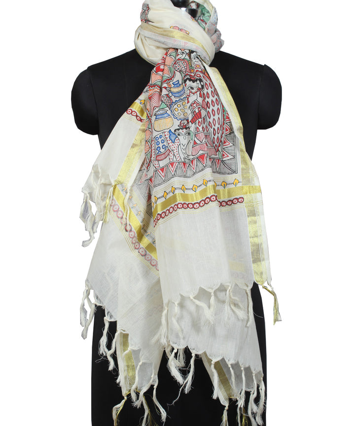 Off white hand painted madhubani painting dupatta