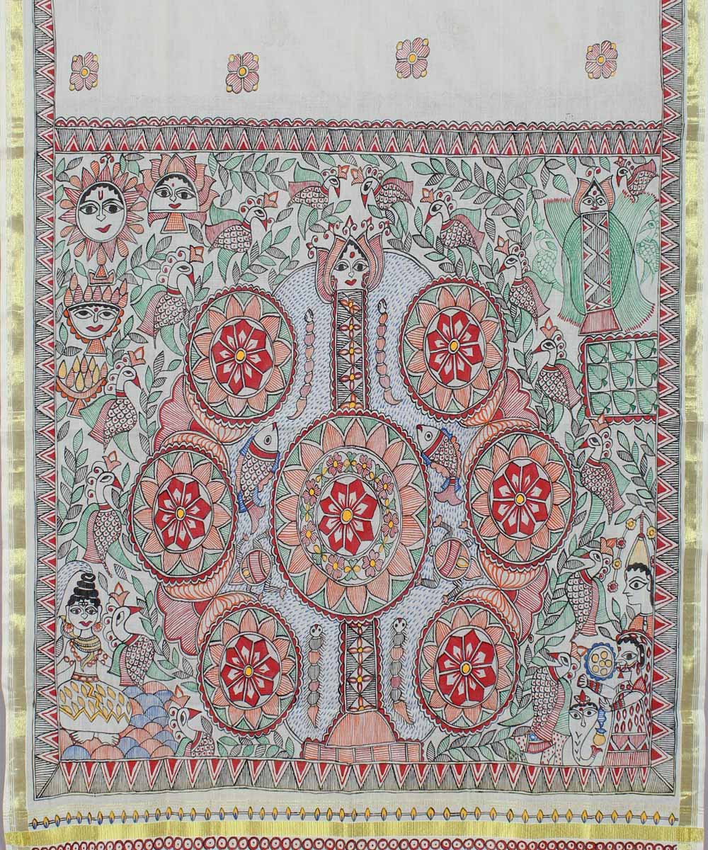 Off white hand painted madhubani painting dupatta