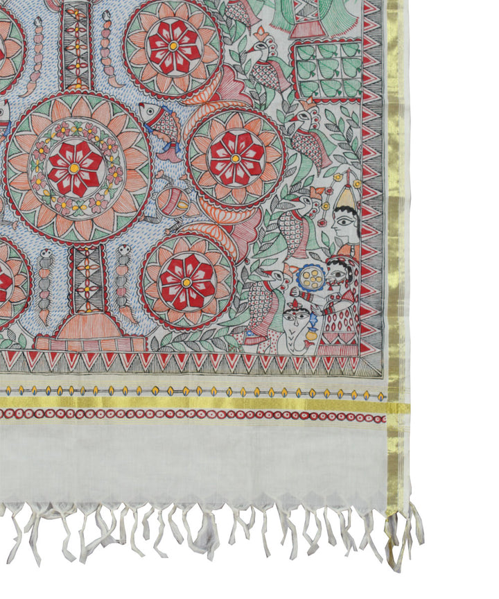 Off white hand painted madhubani painting dupatta