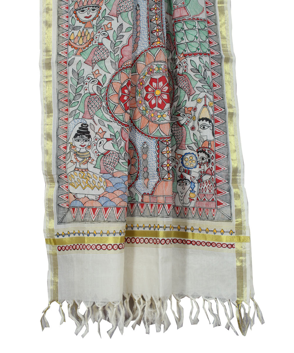 Off white hand painted madhubani painting dupatta