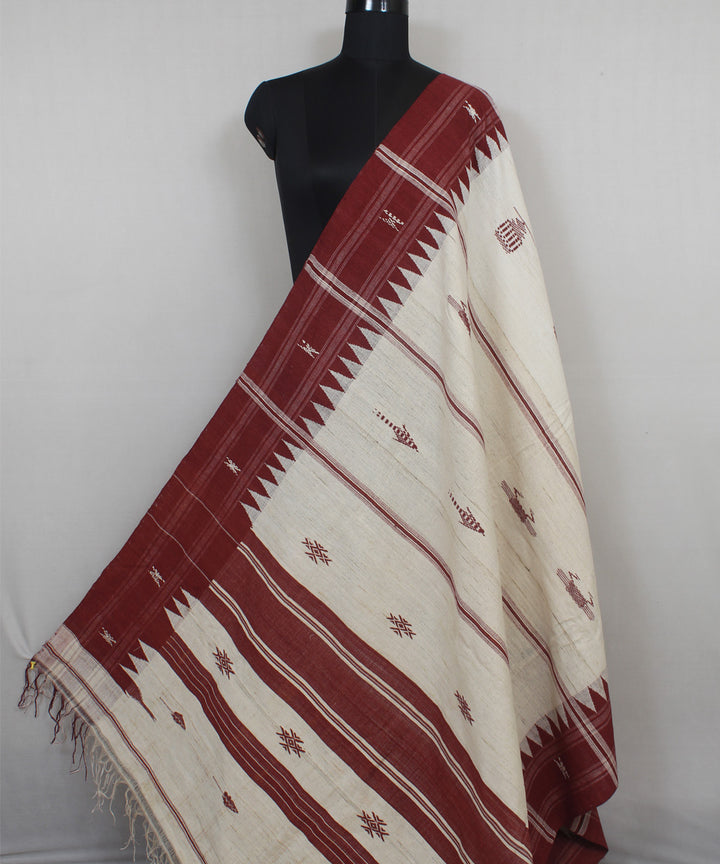 Beige maroon handwoven cotton kotpad dupatta