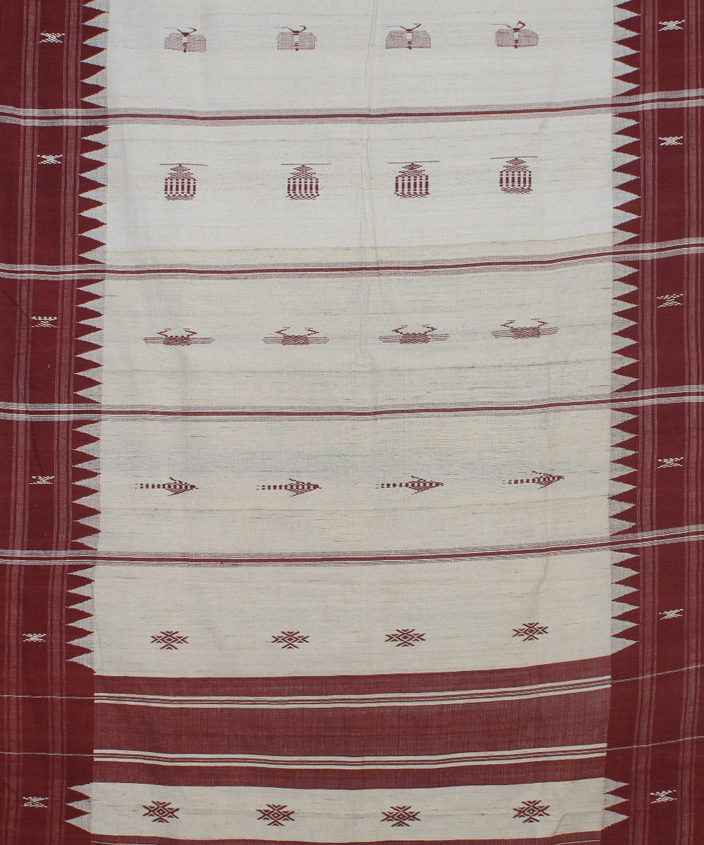 Beige maroon handwoven cotton kotpad dupatta