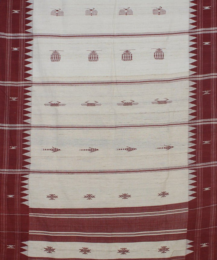 Beige maroon handwoven cotton kotpad dupatta