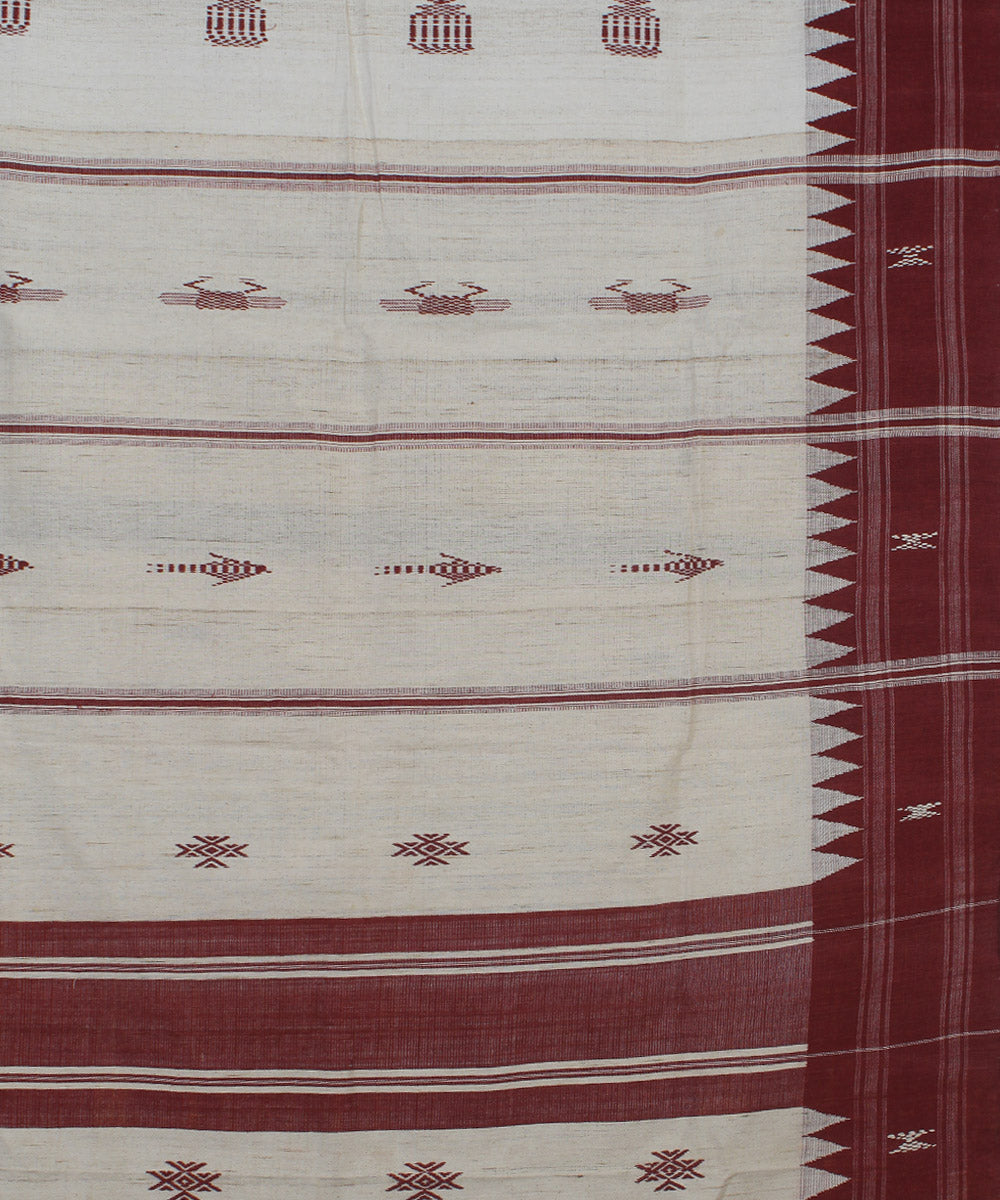 Beige maroon handwoven cotton kotpad dupatta