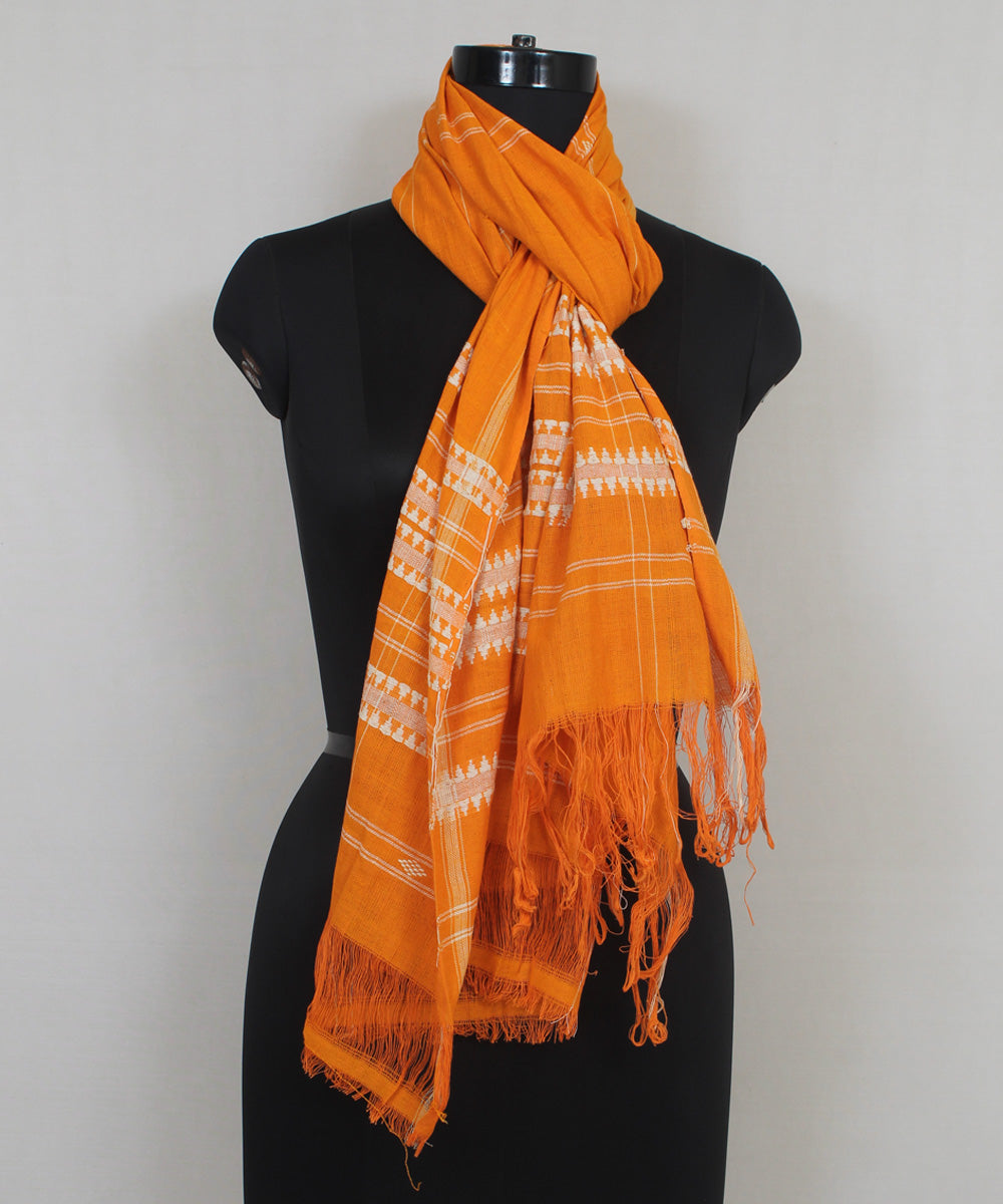 Orange white handwoven cotton kotpad stole