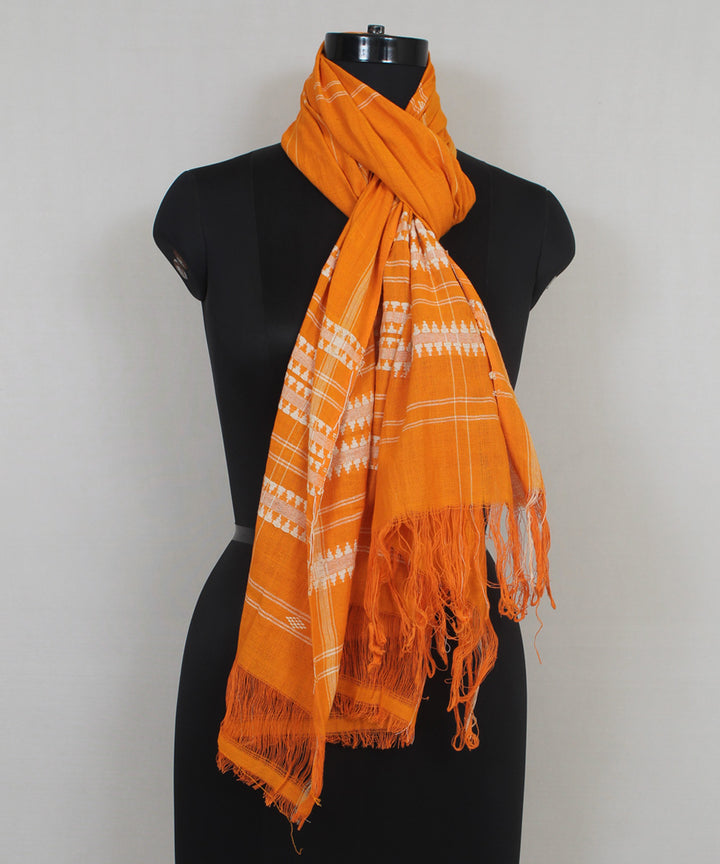 Orange white handwoven cotton kotpad stole