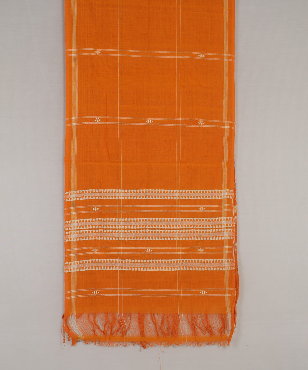 Orange white handwoven cotton kotpad stole