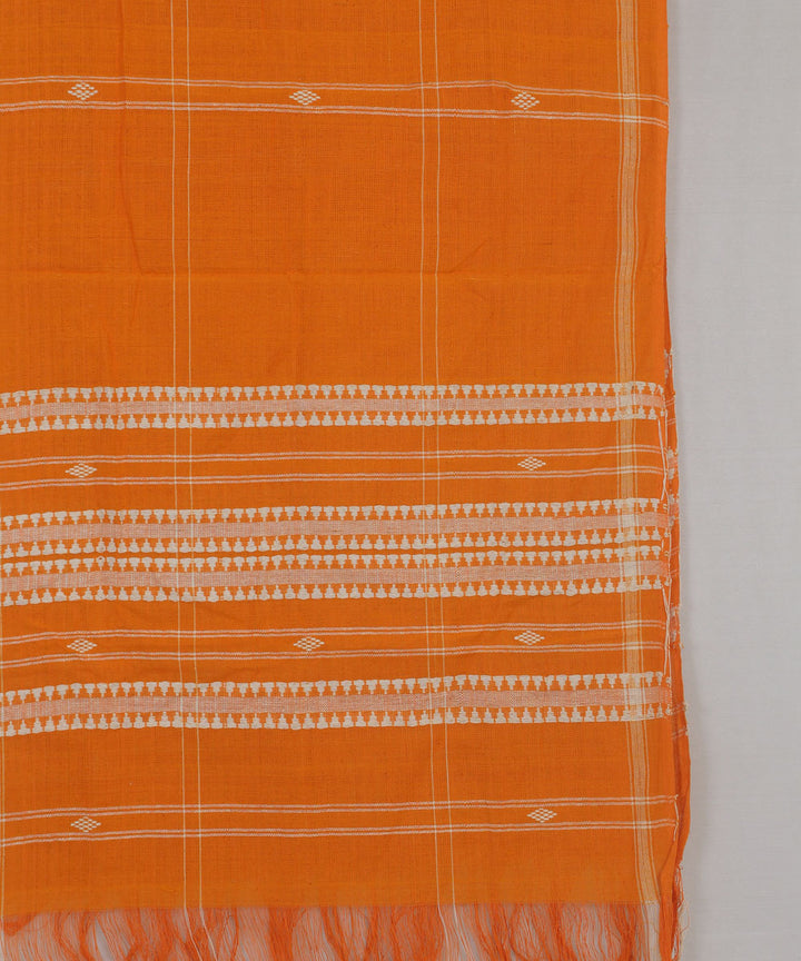 Orange white handwoven cotton kotpad stole