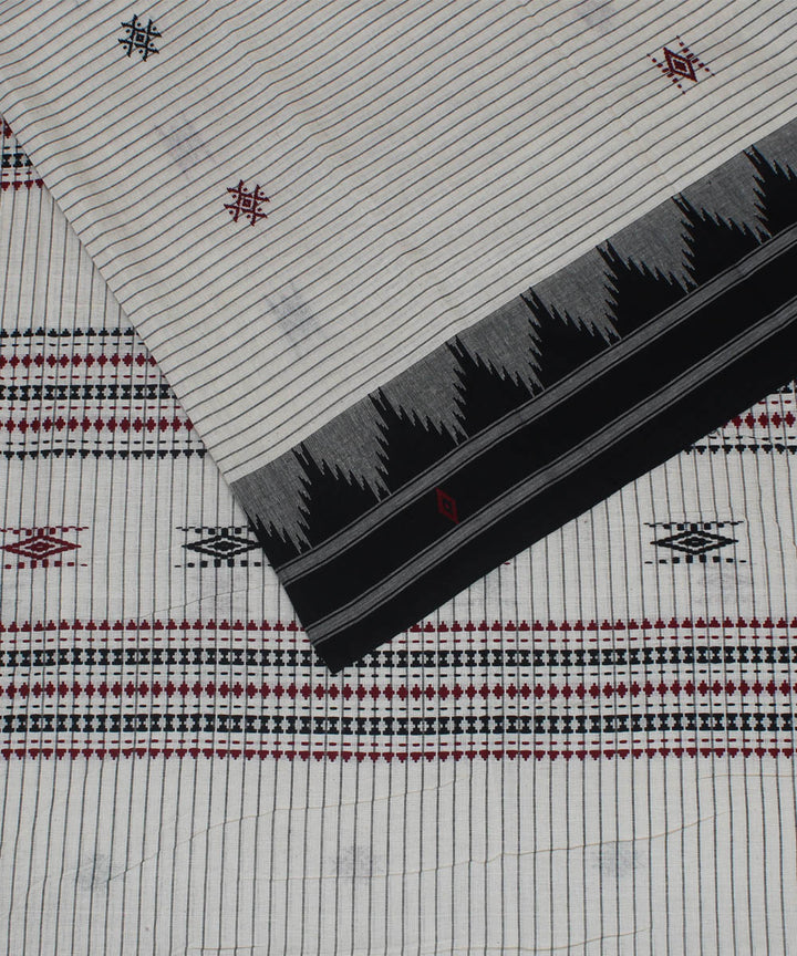 White maroon natural dyed striped handwoven cotton kotpad saree
