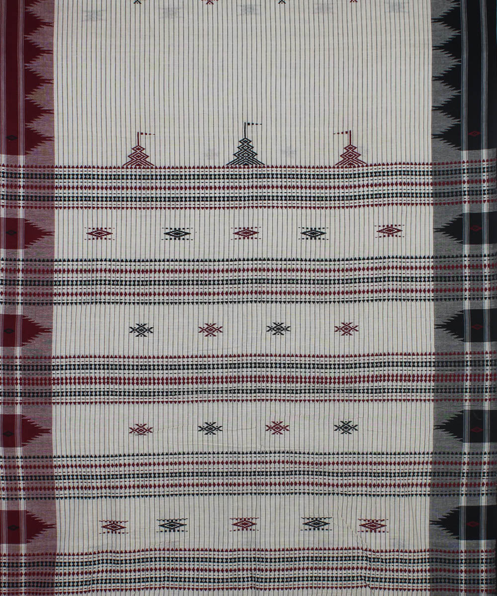 White maroon natural dyed striped handwoven cotton kotpad saree