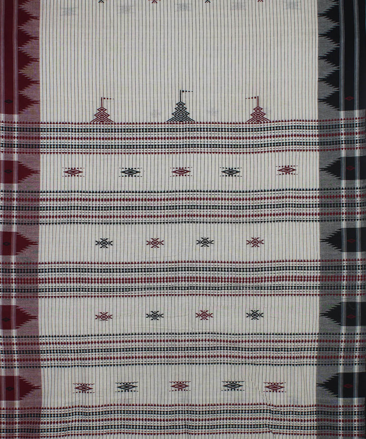 White maroon natural dyed striped handwoven cotton kotpad saree