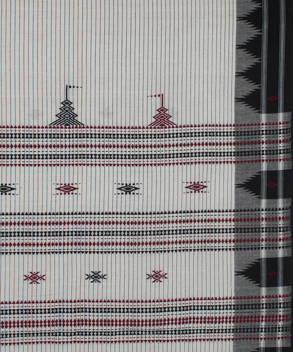 White maroon natural dyed striped handwoven cotton kotpad saree