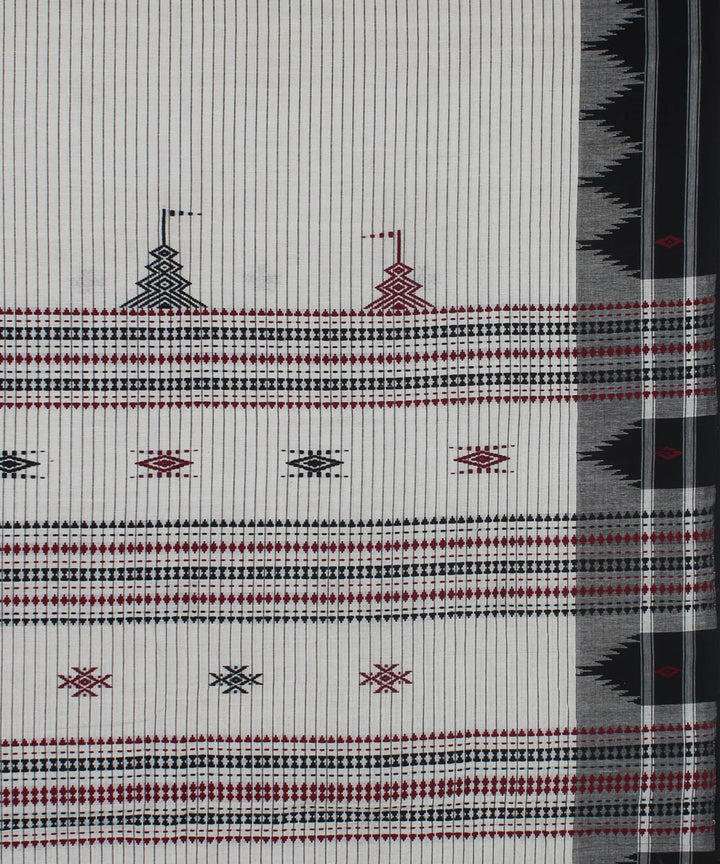 White maroon natural dyed striped handwoven cotton kotpad saree