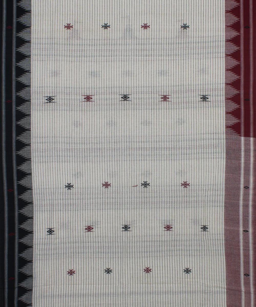 White maroon natural dyed striped handwoven cotton kotpad saree