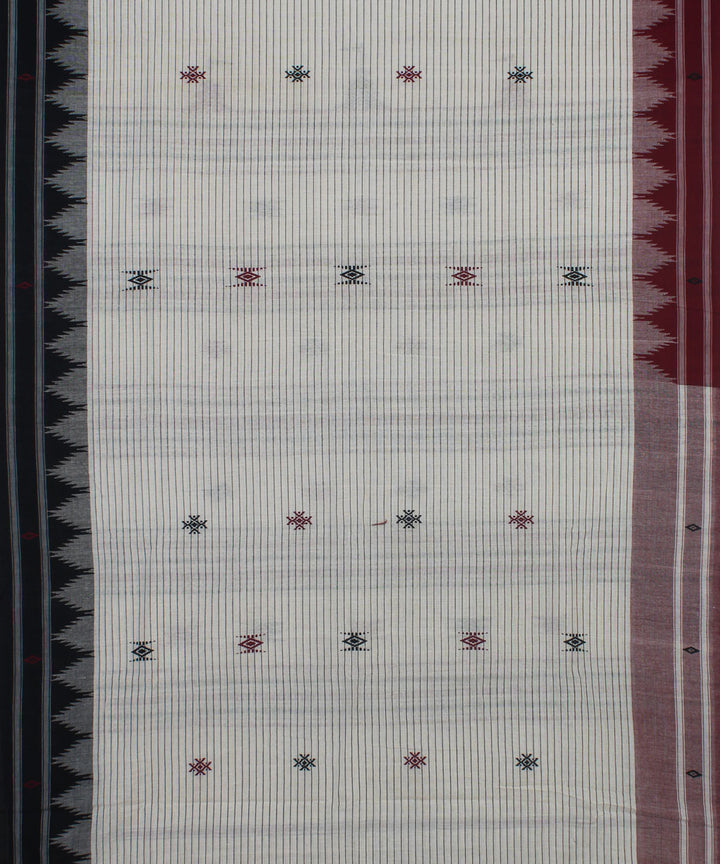 White maroon natural dyed striped handwoven cotton kotpad saree