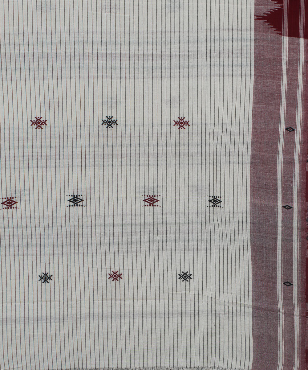 White maroon natural dyed striped handwoven cotton kotpad saree