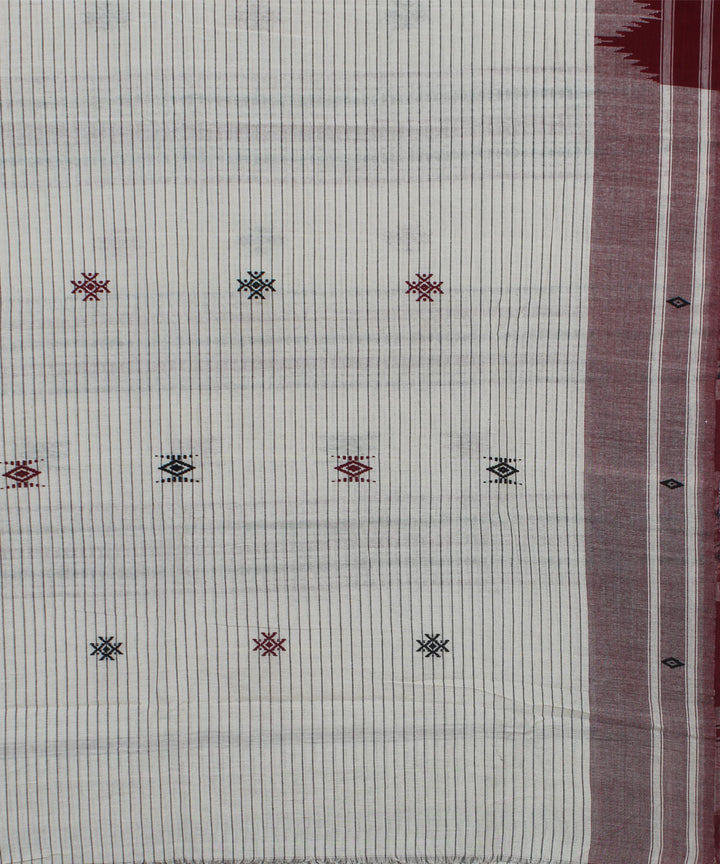 White maroon natural dyed striped handwoven cotton kotpad saree