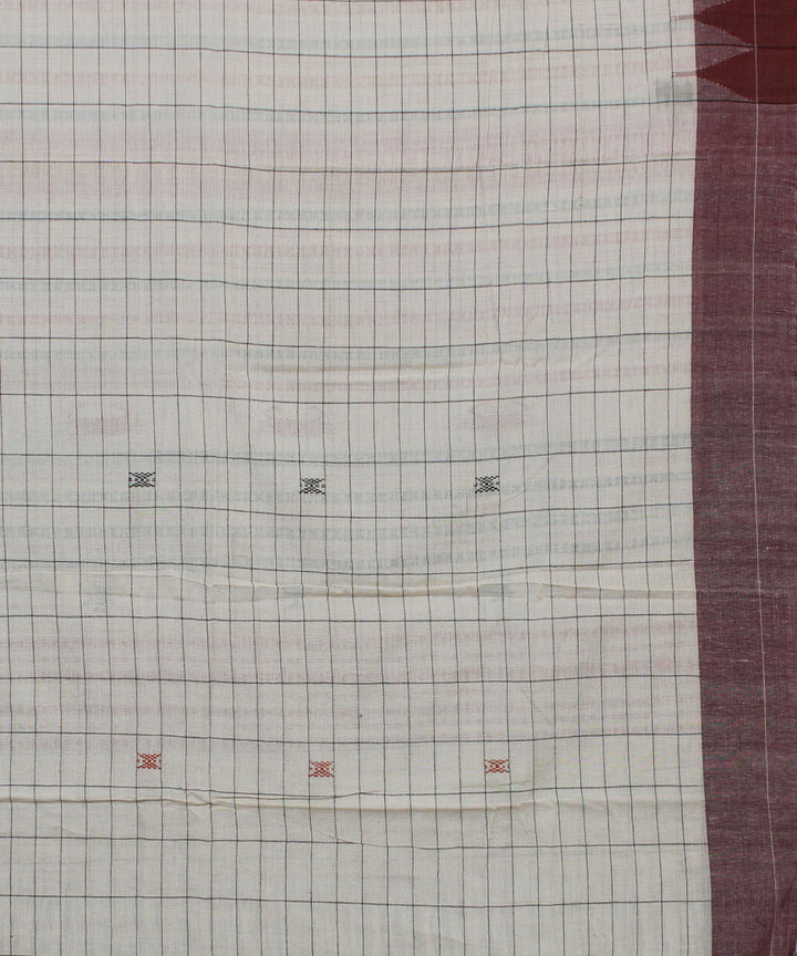 Beige red checks natural dyed handwoven cotton kotpad saree