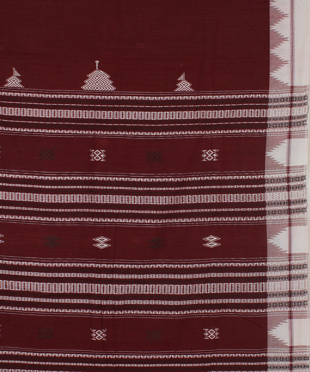 Maroon black natural dyed handwoven cotton kotpad saree