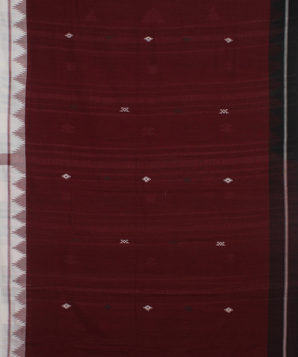 Maroon black natural dyed handwoven cotton kotpad saree
