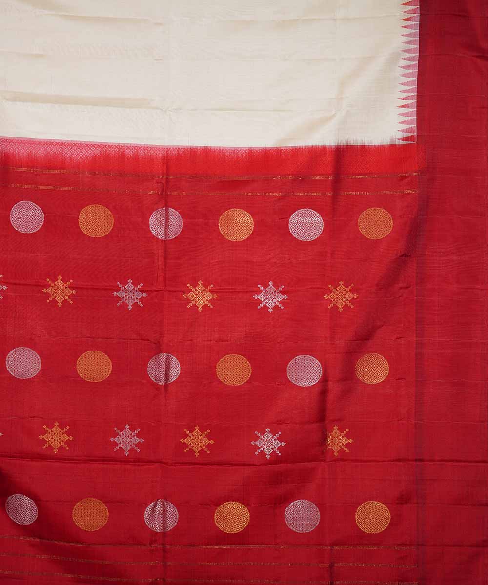 White red handwoven gadwal silk saree